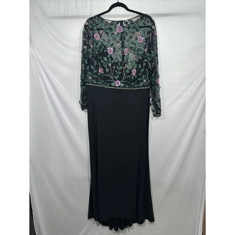NWT $698 Mac Duggal [ 18 ]‎ Beaded Illusion High Neck Trumpet Gown Black #G1884 - Picture 9 of 16
